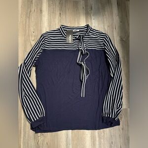 Zeagoo NWT 4X Navy and White long sleeve shirt with tie pit to pit 21, length 25